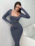 Scuba Kumaş Elbise Antrasit - Scuba Fabric Dress Anthracite