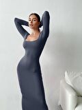 Scuba Kumaş Elbise Antrasit - Scuba Fabric Dress Anthracite