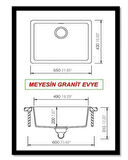 Meyesin Tezgah Altı Beyaz Granit Mutfak Eviyesi 43 X 55 cm.
