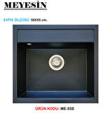 Meyesin Granit Eviye Siyah Tek Gözlü Mutfak Evyesi 50 X 55 Cm.
