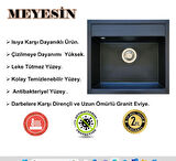 Meyesin Granit Eviye Siyah Tek Gözlü Mutfak Evyesi 50 X 55 Cm.