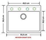 Meyesin Granit Eviye Siyah Tek Gözlü Mutfak Evyesi 50 X 55 Cm.