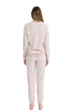 U.S. Polo Assn. 17082 Kadın Pembe Melanj Uzun Kollu Yuvarlak Yaka Pijama Takım