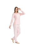 Orijinal Lisanslı Kadın Pembe Yuvarlak Yaka Pijama Takımı  17108