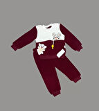Eterelle 1-2-3 Yaş Sallanan Balık Nakışlı Kuzu Kumaş Sweat Pantolon Uzun Kollu Kız Erkek 2 Li Takımı Bordo