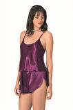 Eterelle   Mor Saten Babydoll Şort Takımı
