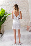 GELİN SET SATEN MİNİ ASKILI GECELİK VE STRİNG TAKIM EKRU (MGP32172)