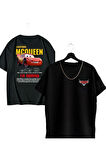 Unisex Siyah Şimşek McQueen Cars Ön ve Sırt Baskılı Kısa Kol %100 Pamuk T-shirt