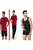 Bordo Siyah Atlet Boxer Pijama Takımı  3lu ( 5370-155)