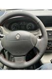 RENAULT MEGANE 1 ÜNİVERSAL UYUMLU DİKMELİ DİREKSİYON KILIFI (DÜZ SİYAH DERİ KIRMIZI İPLİ)