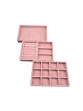 Yerli Üretim Süet Kumaş Pembe Renk 3 lü Takım Çekmeçe İçi Takı Standı