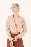 Crop Blazer Ceket-Taş