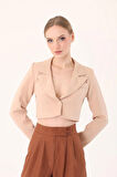 Crop Blazer Ceket-Taş