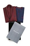 Erkek Çeyizlik Uzunkollu Pijama ve Triko Sabahlık 3'lü Set Takım