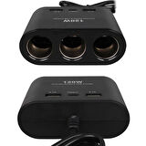 Olesson 1653 12-24v Çift Usb + Type-c Girişli 100w 70cm Kablolu 3'lü Araç Çakmak Çoklayıcı