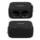 Olesson 1655 12-24v Type-c + Çift Usb-a Girişli 100w 2'li Araç Çakmak Çoklayıcı