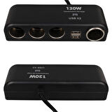 Olesson 1525 12-24v Çift Usb'lı 120w 80cm Kablolu 4'lü Araç Çakmak Çoklayıcı