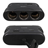 Olesson 2013 12-24v Type-c + Usb Girişli 120w 80 Cm Kablolu 3'lü Araç Çakmak Çoklayıcı