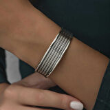 925 Ayar Gümüş Eskitme Desenli Kadın Bilezik