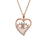 925 Ayar Gümüş Rose Kalp Göz Kadın Kolye