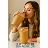 CEYLAN ADAM  Inox Çelik Kahve Bardağı - 350 ml  SUS304 Çelik Termos Profesyonel LATTE