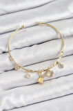 CEYLAN ADAM Pirinç Zirkon Taşlı Tavşan Ve Kalp Model Gold Renk Charm Bileklik