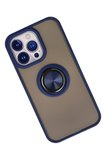iPhone 15 Pro Max Kılıf Montreal Yüzüklü Silikon Kapak - Lacivert