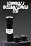 CEYLAN ADAM Termos Seti Paslanmaz Çelik 3 Bardaklı Vakumlu Termos Set 500 Ml 12 Saate Kadar Isı Koruma