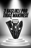 CEYLAN ADAM 3'lü Set Saç Sakal Kesme Traş Makinesi Burun Kılı Alma Tıraş Makinesi