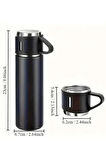 CEYLAN ADAM Termos Seti 3'lü Bardak Seti Isı Dayanıklı Siyah Paslanmaz Çelik Vakumlu