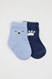 CEYLAN ADAM   Bistyle Bear Penye Soket Çorap 2'Li BS10116 Mavi