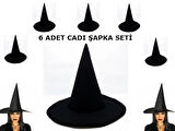 CEYLAN ADAM   Siyah Cadı Şapkası Keçe Yetişkin Boy 6 Adet