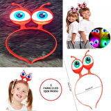 CEYLAN ADAM   Led Işıklı &amp; Pilli 3 Farklı Modda Yanan Uzaylı Göz Parti Tacı Kırmızı Renk 18x12 cm