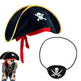 CEYLAN ADAM   Çocuk Kadife Korsan Şapka &amp; Vinleks Deri Göz Bandı Seti