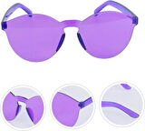 CEYLAN ADAM  Sert Mika Oval Şekilli Çerçevesiz Mor Gözlük Retro Parti 5x14 cm