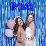 CEYLAN ADAM   Mavi Renk Ekstra Metalize Parlak Saçaklı Arka Fon Perde İthal A Kalite 1x2 Metre