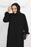 Siyah Dökümlü Medine Ipeği Robalı Fermuarlı Ferace Mf-2238