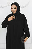 Siyah Dökümlü Medine Ipeği Robalı Fermuarlı Ferace Mf-2238