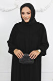 Siyah Dökümlü Medine Ipeği Robalı Fermuarlı Ferace Mf-2238