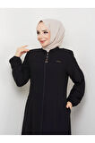 Siyah Hakim Yaka Fermuarlı Büyük Beden Şık Tasarım Spor Ferace Mf-4002