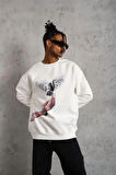 Erkek Güvercin Baskılı Sweatshirt - Beyaz