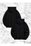 Örümcek Baskılı Sevgili Çift Kombini Kapüşonlu Sweatshirt - Hodie - Siyah