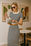 Çizgili Midi Dokulu Etek