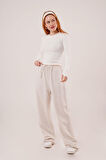 Cepli Bağlama Detaylı Keten Ekru Pantolon
