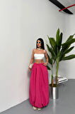 BEL LASTİKLİ BALON ETEK ŞANEL BOY SOFT KUMAŞ - Fuşya