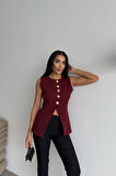 GOLD DÜĞME DETAYLI YELEK - Bordo