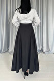 Siyah Yanları Büzgülü Uzun Etek