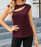 Kadın Sıfır Kol Pencere Detay Viskon T-shirt