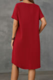 Kadın Kısa Kollu Kayık Yaka Bürümcük Elbise