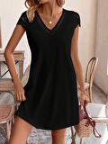 Kadın Kısa Kollu V Yakalı Viskon Elbise